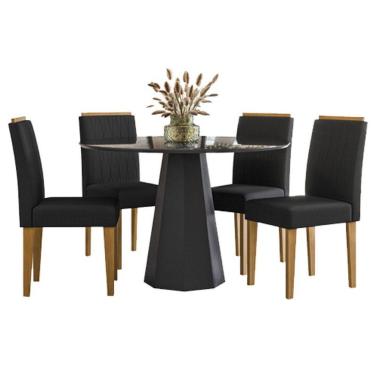 Imagem de Mesa De Jantar Isis 120x120 Cm Com Vidro Preto E 4 Cadeiras Ana Ype Veludo Preto - New Ceval