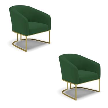 Imagem de Cadeira Sala De Jantar Base Industrial Dourado Kit 2 Stella Veludo D03 - D'rossi Cor Verde