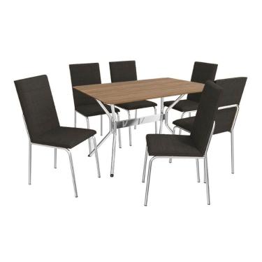 Imagem de Sala De Jantar Loire com Tampo De Madeira 1.36 Cm + 6 Cadeiras Cromada Preto
