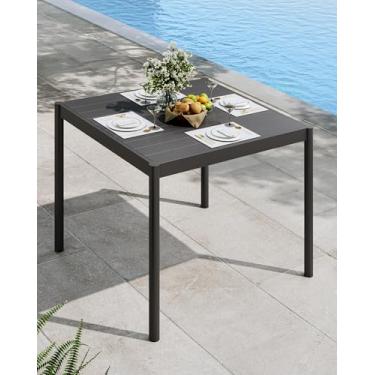 Imagem de Mesa de jantar de alumínio para 2 a 4 pessoas, mesa de jantar retangular de 86 cm x 91 cm com mesa de alumínio e moldura de metal para terraço, quintal, preto