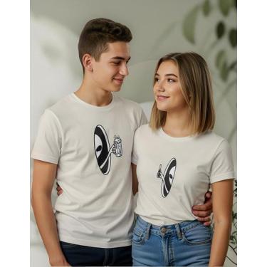 Imagem de T-shirt Para Casal Aliens E Cerveja, Básica 100% Algodão - Lobo Sete, 