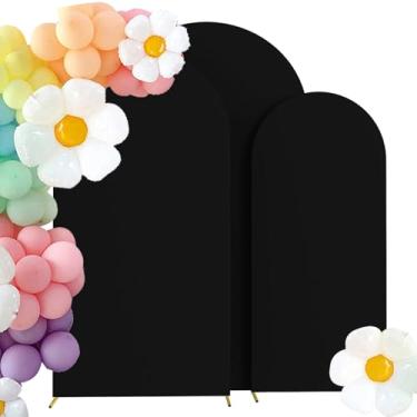 Imagem de HAINARverS Conjunto De 3 Capas Para Arco Casamento 6 Pés, 6,6 Pés E 7,2 Elásticas Suporte Com Elastano, Fundo Redondo 2 Lados Em Chiara Festa Aniversário, Banquete, Decoração Chá Bebê (Preto)