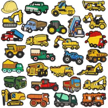 Imagem de Jactales Conjunto de pingentes de sapatos de veículos de construção para meninos e crianças pequenas - 32 peças de caminhão de lixo, trator, escavadeira, escavadeira, guindastes, escavadeira e