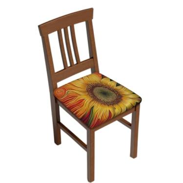 Imagem de Granbey Capas de assento florais de girassol para cadeiras de sala de jantar, conjunto de 2 capas de cadeira de flores amarelas laváveis e elásticas, capas de assento de almofada para cozinha