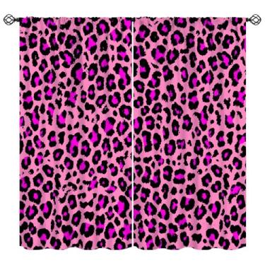 Imagem de Cortinas blackout de leopardo, design de estampa de leopardo rosa, estampa de manchas de pele de animais selvagens, cortinas de isolamento térmico retrô com bolso para varão, para quarto, sala de