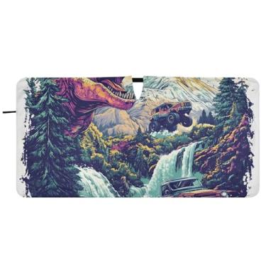 Imagem de Pára-sol engraçado T Rex pintura para pára-brisa de carro bonito dobrável acessórios de carro pára-brisas guarda-sol, 81 cm x 157 cm