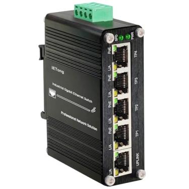 Imagem de iETong Switch Industrial Gigabit Solar Poe De 5 Portas, Ethernet Din Rail Rj45, Rede Entrada Dc 12V-48V 10/100/1000Mbps 802.3Af/At 30W, Alimentação Para Sistemas Energia/Caminhão Trailer/Voip