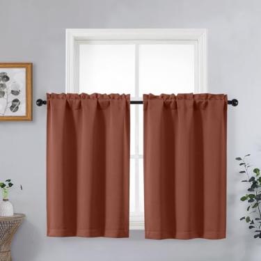 Imagem de OVZME Cortinas de cozinha para tratamento de janelas pequenas, cortinas curtas de café com filtragem de luz sobre a pia, cortina de meia janela para quarto, banheiro, bolso de varão, 5 x 102 cm x 91