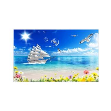 Imagem de Paisagem Pintura na tela-Imagem arte natureza-Flores veleiros mar-impressão moderna para decoração sala de estar 30x50cm12x20in Sem Moldura