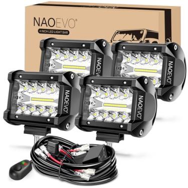 Imagem de NAOEVO Luzes De Led 4", Faróis Off-Road/De Direção/De Neblina Com Combinação Holofotes E Holofotes, Cubo Para Caminhão, Trator, Barco, Quadriciclo Utv, Chicote Elétrico 4 Fios (Branco)