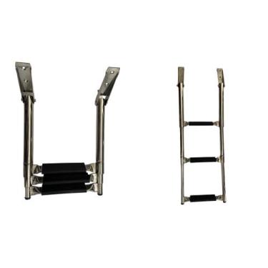 Imagem de Escada retrátil 3 degraus inox telescópica para lancha veleiros barcos
