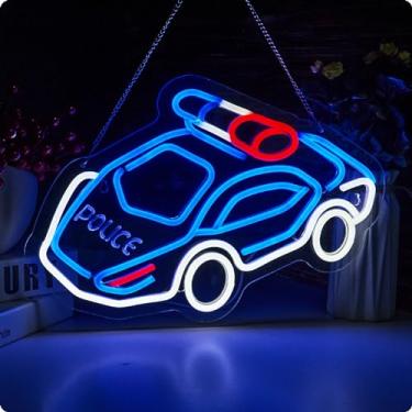 Imagem de ORIXIAYE Placa De Neon Carro Polícia Para Decoração Parede, Presentes Quarto Adolescentes, Aniversário, Arte Infantil, Meninos (Carro Azul E Branco)