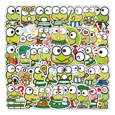 Imagem de Pacote de adesivos transparentes com 50 peças de desenho animado fofo Keroppi PET para garrafas de água, copo, laptop, celular, guitarra, carro, bicicleta, presente para crianças/adolescentes JKT