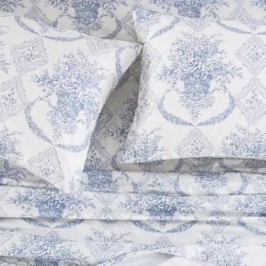 Imagem de DAUAOTO Conjunto de lençóis de solteiro 100% algodão, roupa de cama estampada, colchão de até 35,5 cm de profundidade, roupa de cama com estampa de casa de campo de fazenda, azul francês