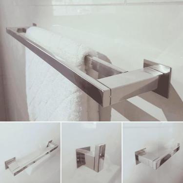 Imagem de kit Acessórios para Banheiro 4 Peças Inox 304 Toalheiro Duplo 60cm Lin