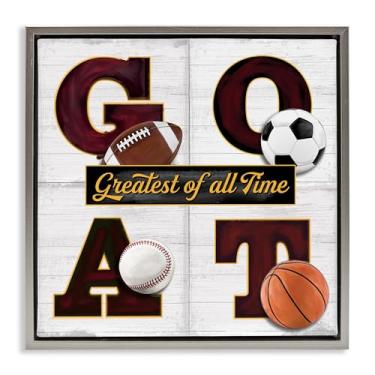 Imagem de Stupell Industries GOAT with Sports Balls Gray Framed Floater Canvas Wall Art Design por Mollie B., 25 x 25