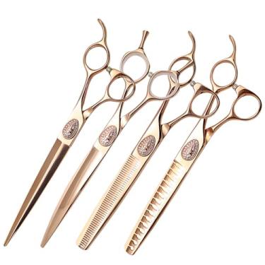 Imagem de SnipStar Professional Pet Tesouras 4PCS Conjunto 7,5 polegadas retas 7,25 polegadas Curvas 7 polegadas Chunker e 7 polegadas Thinning Tesouras, ouro rosa