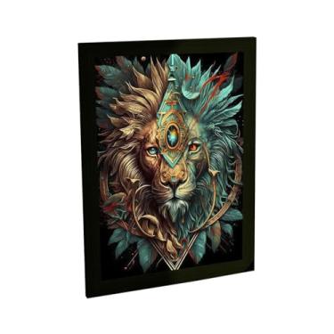 Imagem de Quadro Decorativo Leão Ilustração Fantasia Ouro Verde Decoração Poster Quarto Sala