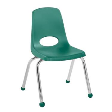 Imagem de Cadeira escolar empilhável de 35,5 cm, assento de estudante empilhável com pernas de aço cromado e deslizadores giratórios; para sala de aula, escola em casa ou espaço de aprendizagem - verde