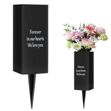 Imagem de Vaso de cemitério, suporte de flor de metal com pontas para decoração de lápide de túmulo de funeral de flores em memorial (1 peça), flores não incluídas