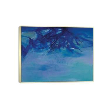Imagem de MUHJDYC Zao Wou-ki Pintura famosa abstrata - imagem de arte em tela - arte de parede para sala de estar - reprodução de impressões (31,08) 20x25cm-8x10in moldura prata