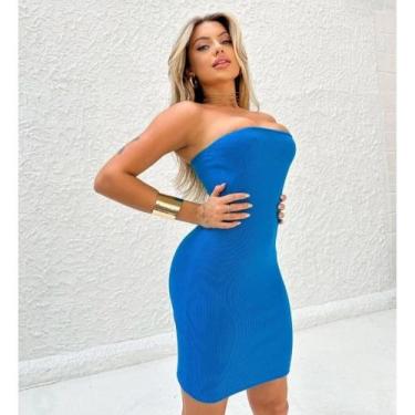 Imagem de Vestido Curto sem alça Tendência G2 Plus Size - lkg.modas, Azul