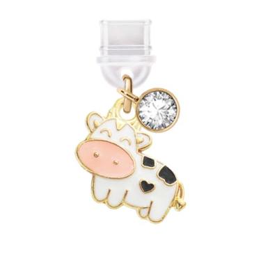 Imagem de ELISE & FONDA Porta de carregamento tipo C TP685, plugue antipoeira, pingente de celular de vaca pequena para iPhone 15/16/Samsung/OnePlus/Xiaomi/oppo telefones Android (branco)