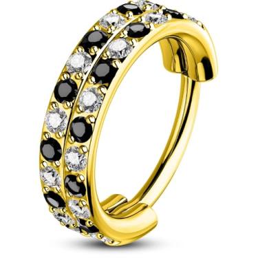 Imagem de OUFER Anéis de nariz 20G quadriculado para mulheres, argolas de nariz de aço cirúrgico 316L, argola dupla preta e transparente, segmento articulado, concha de septo, hélice, lábio, joia para homens