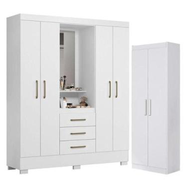 Imagem de Guarda Roupa Solteiro Paris 2045150 E Armário Multiuso 2000191 Branco 