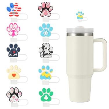 Imagem de 10 peças de tampa de palha para copo Stanley, topo de palha reutilizável de 10 mm de pata de cachorro compatível com copo Stanley de 30 e 1,134 g com alça, acessórios para copos Dog Stanley