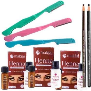 Imagem de Kit Design sobrancelha Profissional 3 Henna makiaj Tons Castanhos Rena