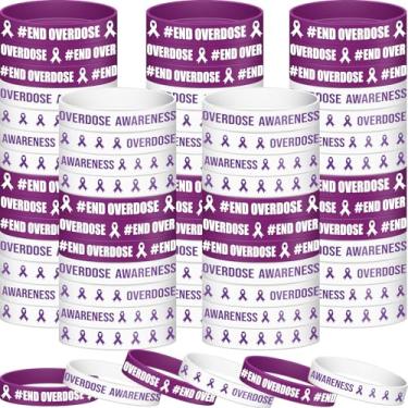 Imagem de Weysat 60 pulseiras de silicone para conscientização sobre overdose, pulseira roxa para conscientização, silicone, esperança, força, fé, coragem, conscientização da saúde, pulseiras de borracha