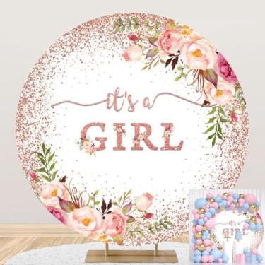Imagem de It's a Girl, pano de fundo redondo, nuvens brancas, corações e estrelas, aniversário de princesa, para meninas, chá de bebê, revelação de gênero, pano de fundo, estúdio fotográfico, adereços de banner