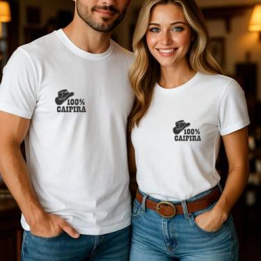 Imagem de Camiseta Algodão Unissex Country Casal Estampa 100% Caipira Chapéu Bot