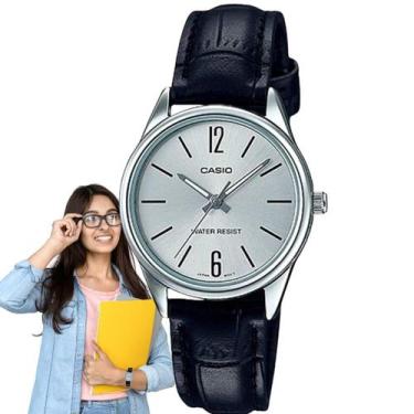 Imagem de Relógio de Pulso Casio Feminino Analógico Prata Pulseira Couro Redondo