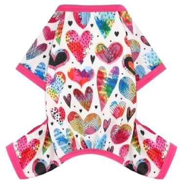 Imagem de Pijama para cães, tamanho pequeno, elástico, roupas para cães de verão, 4 pernas, meninas, meninos, fofos, macios, pijamas para cães e gatos (coração de amor, grande)