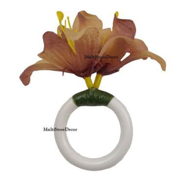 Imagem de KIT 06 Argola Porta Guardanapo Anel Flor de Lírio Caramelo Floral Mesa