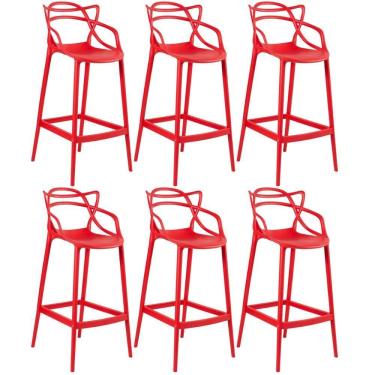 Imagem de Kit 6 Banquetas Altas Masters Allegra 76 Cm Vermelho