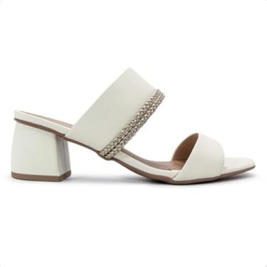 Imagem de Tamanco Usaflex Feminino Couro Salto Bloco Tira Trançada Casual Marfim Am32003003 37