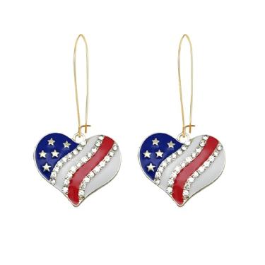 Imagem de Dreuyet Brincos femininos de 4 de julho, bandeira americana patriótica, brincos de argola com pingente longo, cristal, vermelho, branco, azul, dia da independência, da América, 4 de julho, bijuteria