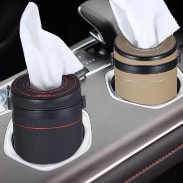 Imagem de 2 peças de lenços de carro cilíndricos de couro redondo recipiente de lenços de carro suporte de lenços de carro com caixa de lenços cilíndrica com disjuntor de janela para carro, veículo, banheiro
