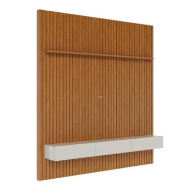 Imagem de Painel Home para Tv 70 Polegadas 2 Gavetas Ripado Slim Nature e Off Wh