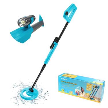 Imagem de ALLOSUN Detector de metais para crianças com bobina de busca à prova d'água de 15 cm, detectores de metal ajustáveis de 79 a 102 cm com lanterna para exploração noturna TS20A (azul)