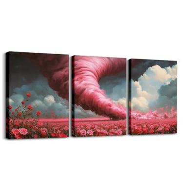 Imagem de Decoração de parede em tela de tornado, pintura de parede romântica de rosas flores negras nuvens, decoração de quarto de meninos e meninas, fotos de pôster de cenário de desastres naturais, rosa