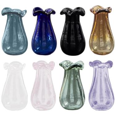 Imagem de SOFPLATE 1 caixa 8 peças, conjunto de mini vasos de 8 cores, frascos em miniatura de vidro transparente, suporte de bigode para gatos, lembrança, jardim, microcosmo, acessórios, pequenos vasos de
