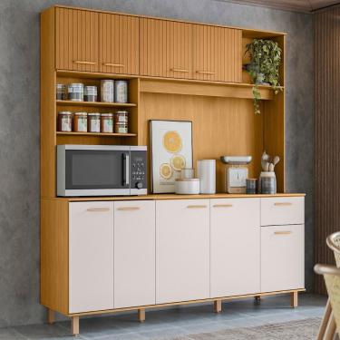 Imagem de Cozinha Compacta Martina 9 Portas 1 Gaveta MDF 180cm Off White com Tampo MDP Estilo Mod...