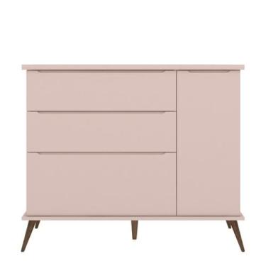 Imagem de Comoda Infantil Melinda 4 Gavetas MDF Pés Madeira Rosê Pheonix Baby
