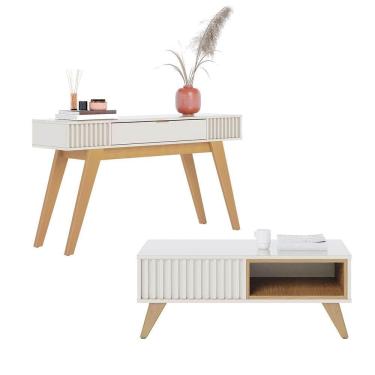 Imagem de Kit Aparador e Mesa de Centro Off White Freijó Colibri