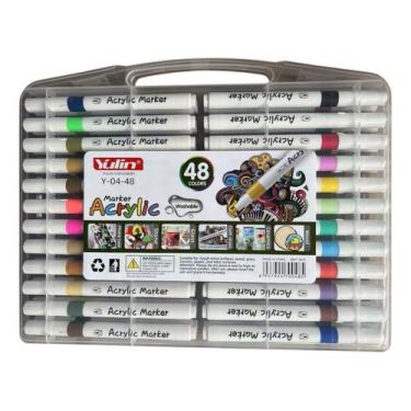 Imagem de Kit Canetinha 48 Cores Marcador Tinta Acrílica Ponta Dupla - Líder Pap