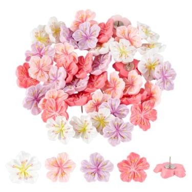 Imagem de DELORIGIN 40 peças de pinos decorativos de resina de pêssego tachinhas de polegar de flores de pêssego 4 cores divertidas tachas de polegar para fotos, parede, mapa, cortiça, quadro de avisos
